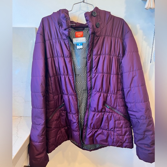 Columbia Puffer Women’s Jacket coat purple burgundy hood - Picture 5 of 7